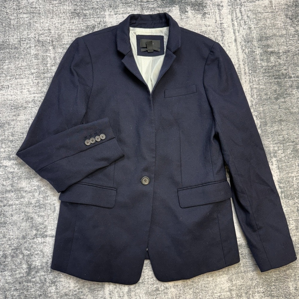 J Crew Regent Blazer Jacket Womens 6 Navy Blue Wool One Button Career Academia